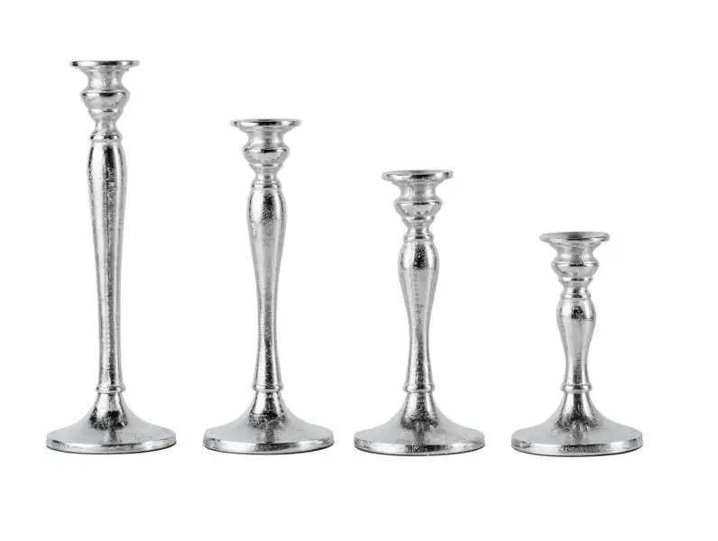 Kerzenständer 4er Set Silber für Stabkerzen 16, 21, 26 und 30 cm