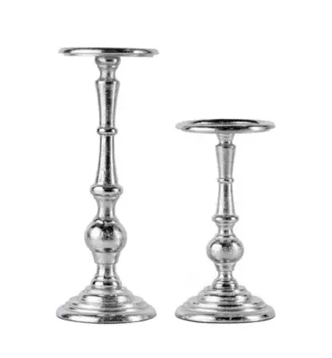 Kerzenständer 2er Set Silber für Stumpenkerzen 24 und 34 cm