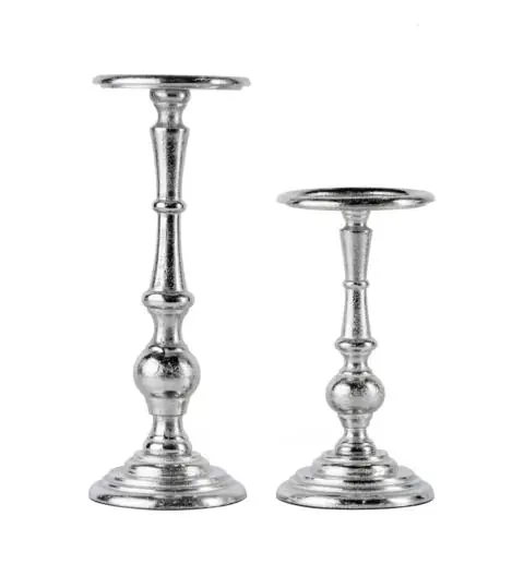 Kerzenständer 2er Set Silber für Stumpenkerzen 24 und 34 cm