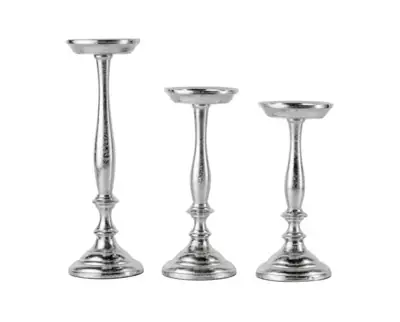 Kerzenständer 3er Set Silber für Stumpenkerzen 24, 26 und 33 cm