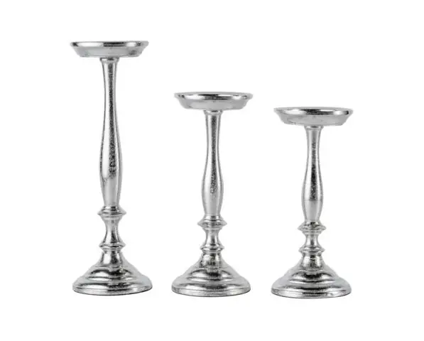 Kerzenständer 3er Set Silber für Stumpenkerzen 24, 26 und 33 cm