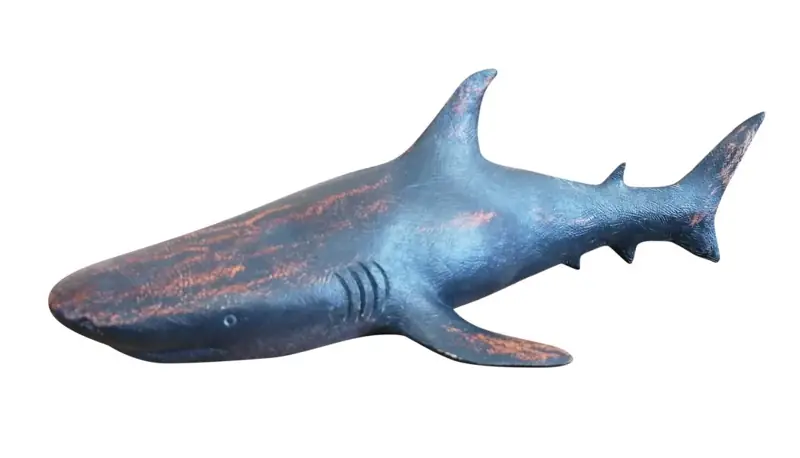 Hai-Figur Holz-Optik Blau handbemalt 41,5 cm