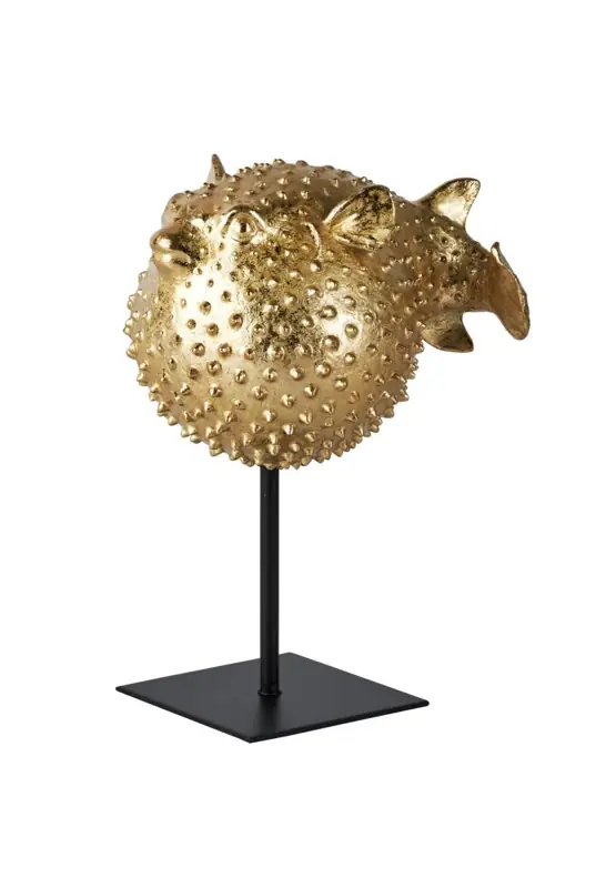 Kugelfisch-Figur Gold auf Standfuß 23,5 cm – handbemalt