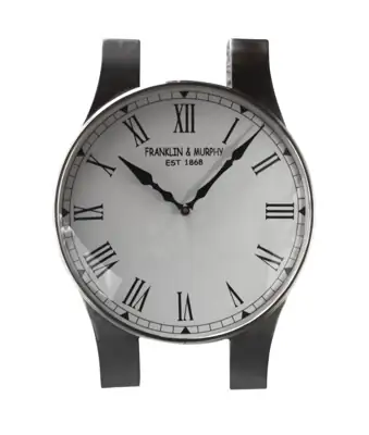 Wanduhr „Armbanduhr“ Silber mit römischen Ziffern 42 cm