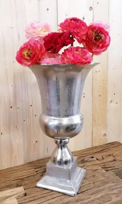 Pokalvase Aluminium Silber Raw-Optik 49 cm
