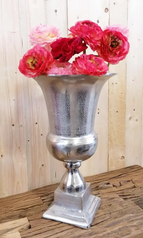 Pokalvase Aluminium Silber Raw-Optik 49 cm