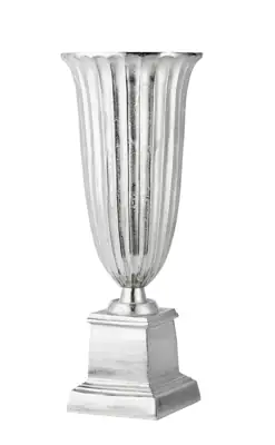 Pokalvase XL geriffelt Aluminium Silber 68 cm