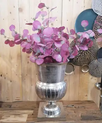 Vase Aluminium Silber bauchig XL 46 cm