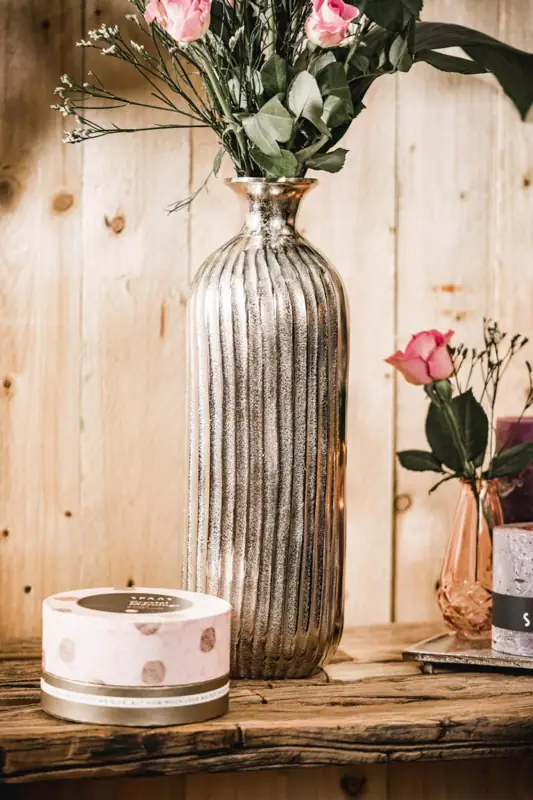 Vase rund Aluminium Silber schmal 42 cm