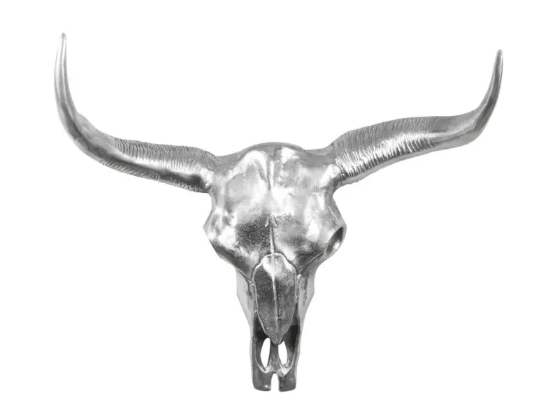 Stierkopf XXL Büffelschädel Aluminium Silber 64 × 58 cm