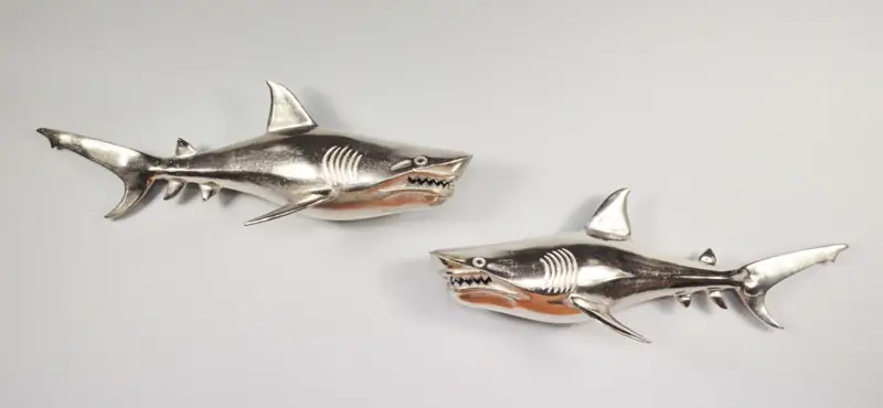 Deko-Haie 2er-Set Aluminium Silber Wanddeko XXL 68 cm