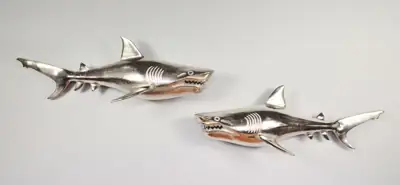Deko-Hai Aluminium Silber Wanddeko rechts 68 cm