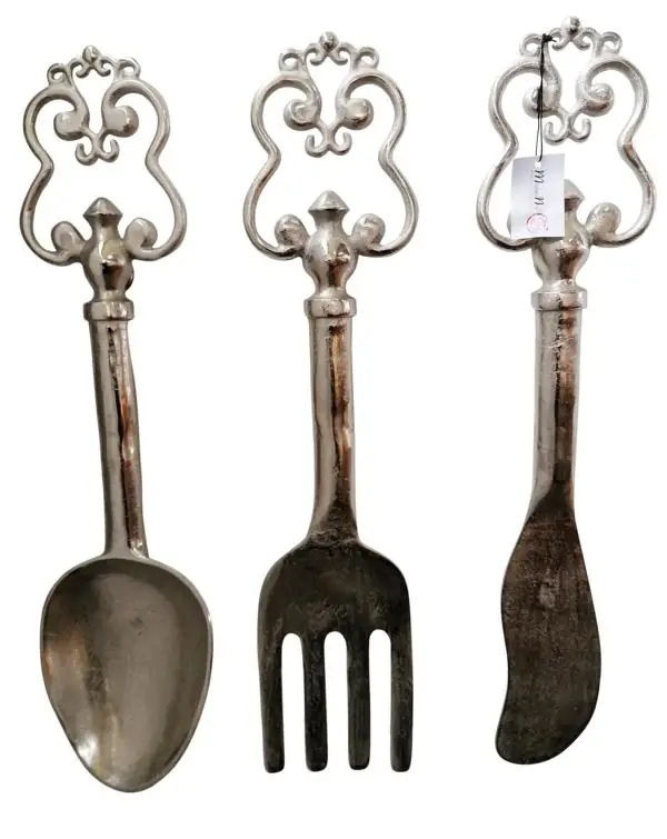 Besteck Wanddeko XL Aluminium Silber 64 cm