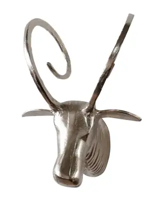 Mufflon Tierkopf XL Aluminium Silber Wanddeko 48 cm
