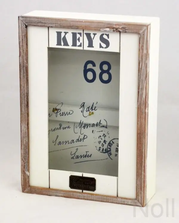 Schlüsselkasten „Keys“ aus Holz und Glas, 6 Haken