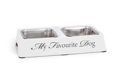 Napfständer Hund „My Favourite Dog“ Weiß mit 2 Schalen