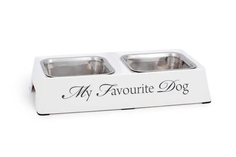 Napfständer Hund „My Favourite Dog“ Weiß mit 2 Schalen