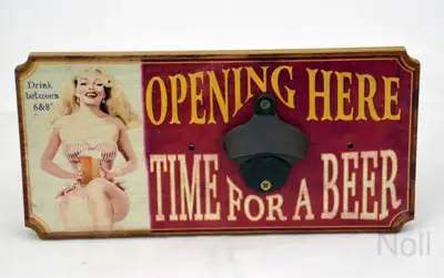 Wandflaschenöffner „Time for a Beer“ Holz 30 × 14,5 cm