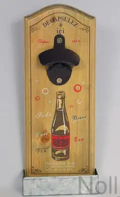 Wandflaschenöffner Holz mit Kronkorken-Auffangbehälter 30 cm