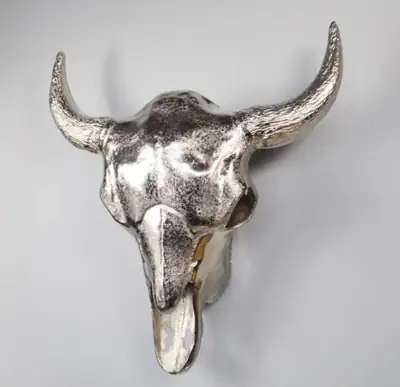 Stierkopf XXL Aluminium Silber Wanddeko von Colmore