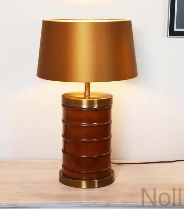 Tischlampe Leder Gold mit Lampenschirm 56,5 cm – Colmore