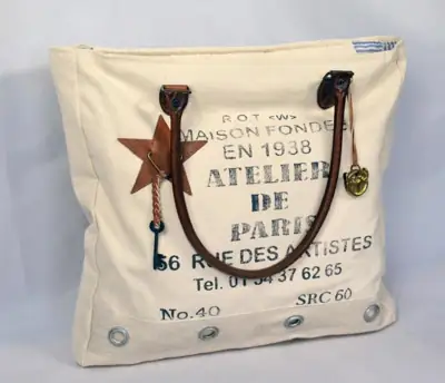Canvas Handtasche Paris Weiß mit Lederapplikationen – Colmore