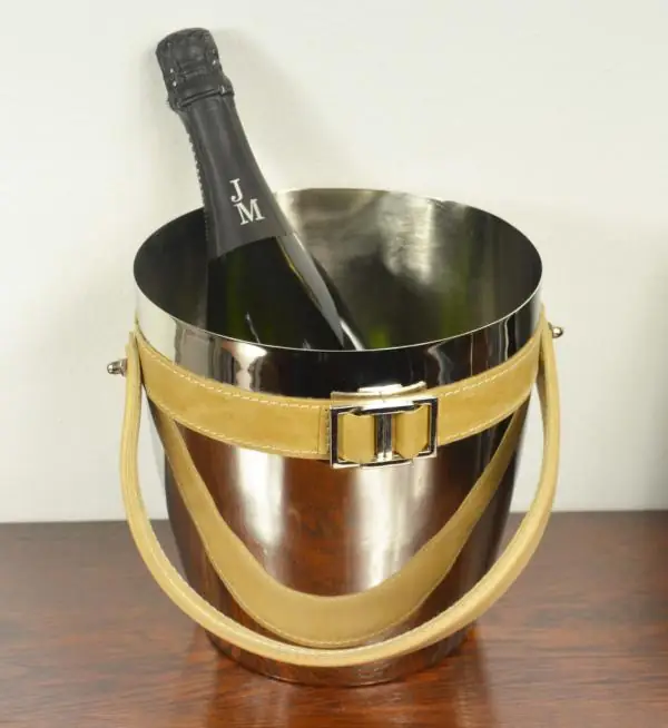 Champagnerkühler Edelstahl Silber mit Ledergriff von Colmore