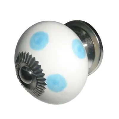 Möbelknauf Keramik Weiß-Blau mit Punkten Ø 4 cm – Clayre & Eef