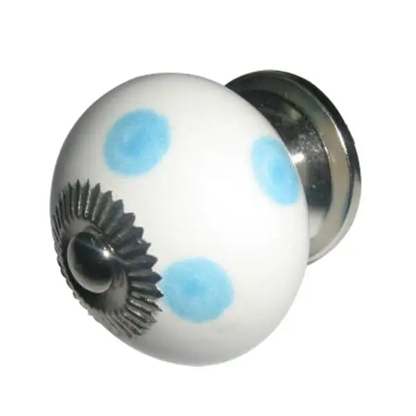 Möbelknauf Keramik Weiß-Blau mit Punkten Ø 4 cm – Clayre & Eef