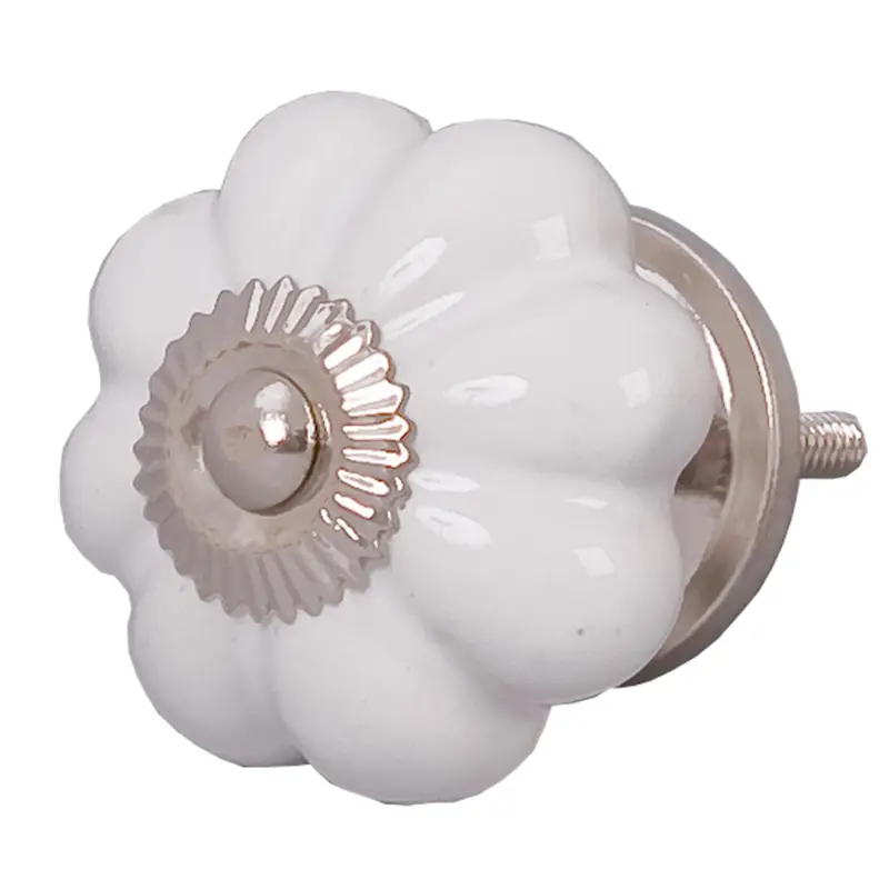 Möbelknauf Keramik Weiß mit Blume Ø 5 cm – Clayre & Eef