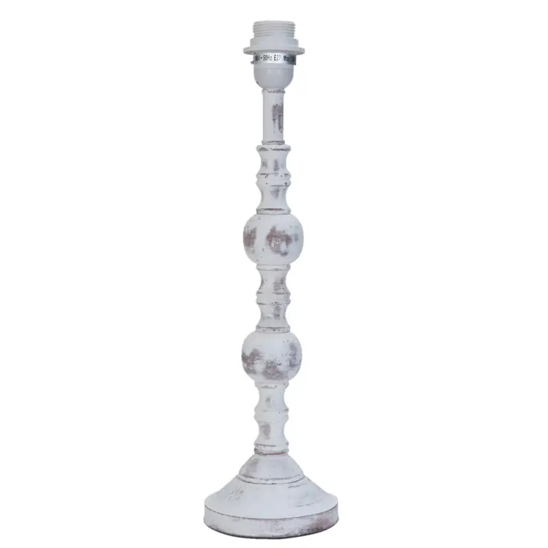 Tischlampe Shabby Landhaus aus Holz Natur/Weiß 47 cm – Clayre & Eef