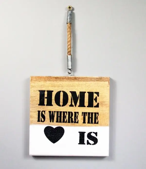 Holzschild „Home is where the Heart is“ Landhaus 20 × 20 cm